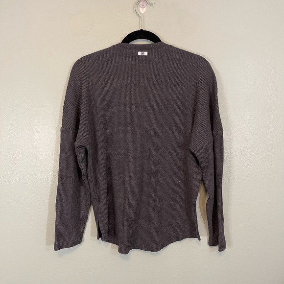 Lunya Good In Bed Women's Gray Waffle Knit Long Sleeve Henley Sweater Size XS - Picture 2 of 8